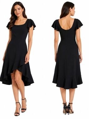 Black Halo. Tulip Hem Black Midi Dress.‎